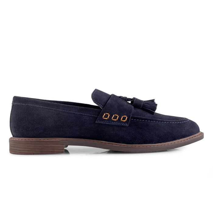 Charleston Suede Leather Tassel Loafers - Navy