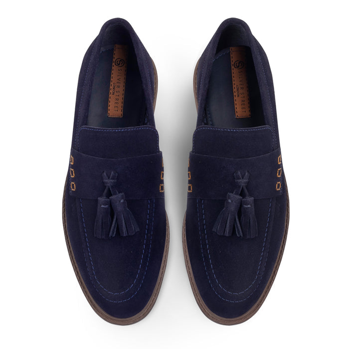 Charleston Suede Leather Tassel Loafers - Navy