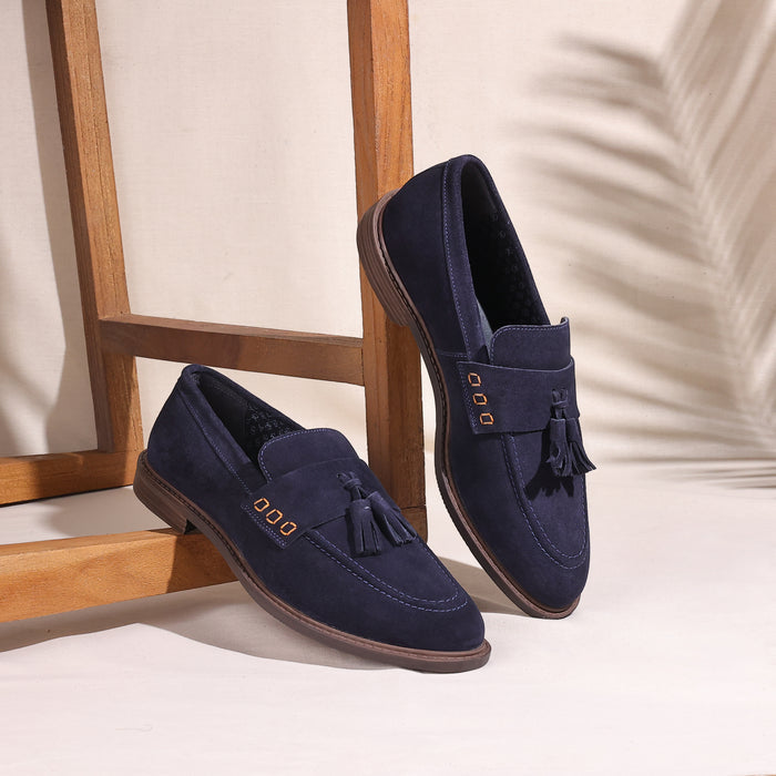 Charleston Suede Leather Tassel Loafers - Navy