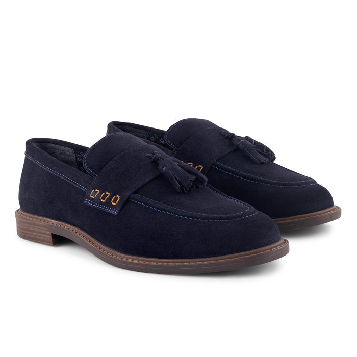 Charleston Suede Leather Tassel Loafers - Navy