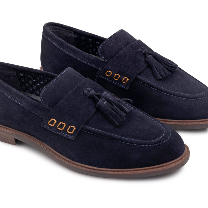 Charleston Suede Leather Tassel Loafers - Navy