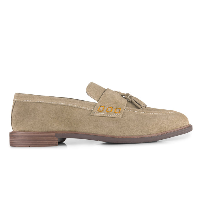 Charleston Suede Leather Tassel Loafers - Sand