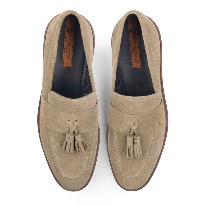 Charleston Suede Leather Tassel Loafers - Sand