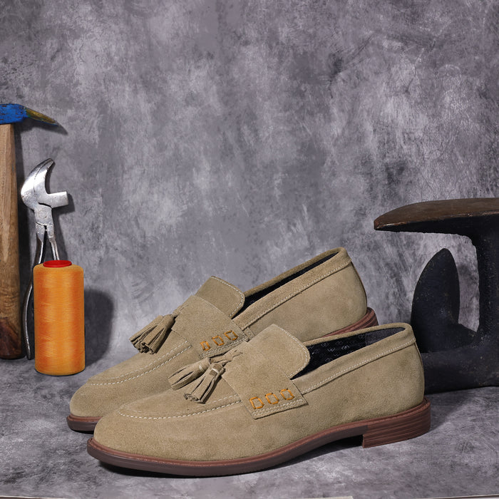 Charleston Suede Leather Tassel Loafers - Sand