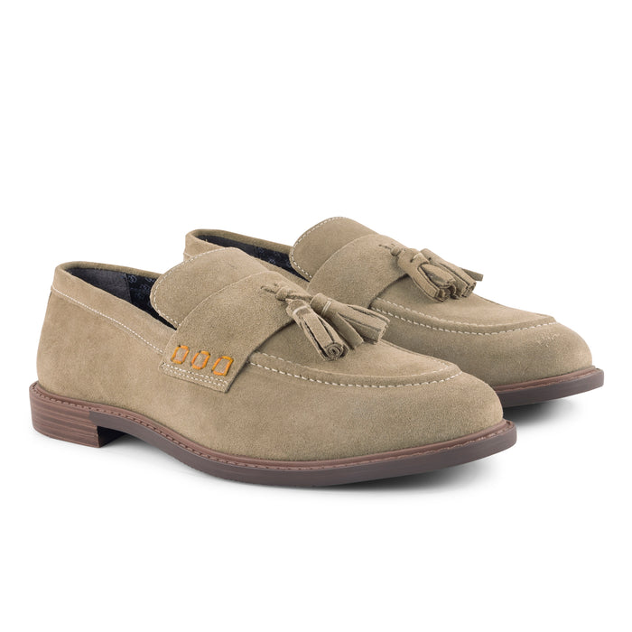 Charleston Suede Leather Tassel Loafers - Sand