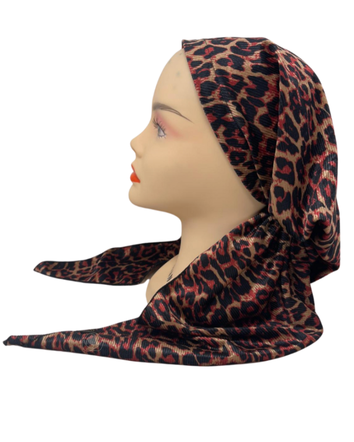 Cherie HA-RIBVT-RD Red Leopard Adjustable Pre-Tied Bandanna Myselflingerie.com