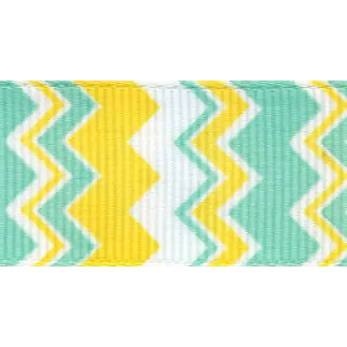 Chevron Grosgrain Ribbon - Aqua/Daffodil / 7/8’’ x 100 yd