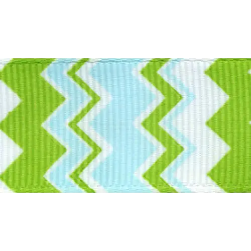 Chevron Grosgrain Ribbon - Apple Green/Blue / 7/8’’ x 20 yd