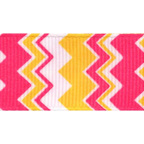 Chevron Grosgrain Ribbon - Passion Fruit/Gold / 7/8’’ x 20