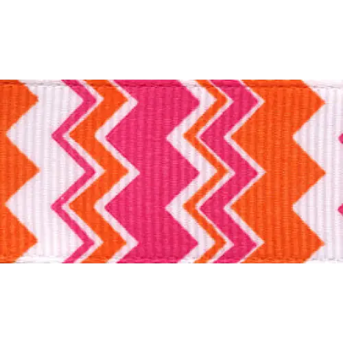 Chevron Grosgrain Ribbon - Orange/Hot Pink / 7/8’’ x 20 yd