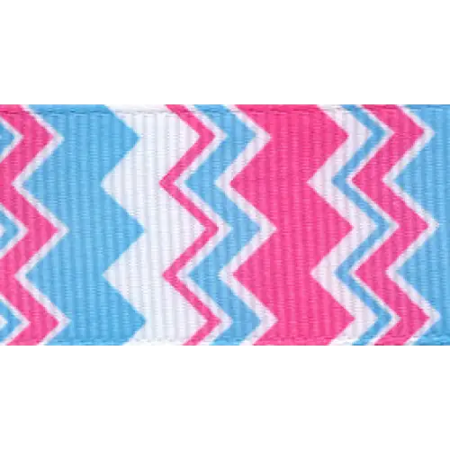 Chevron Grosgrain Ribbon - Turquoise/Hot Pink / 7/8’’ x 20