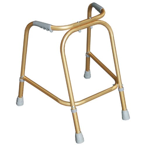 Childrens Walking Frame on a plain background with two front wheels, two rear ferrules and both upper and lower handgrips.