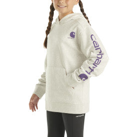Carhartt child and youth long-sleeve graphic sweatshirt in ash heather