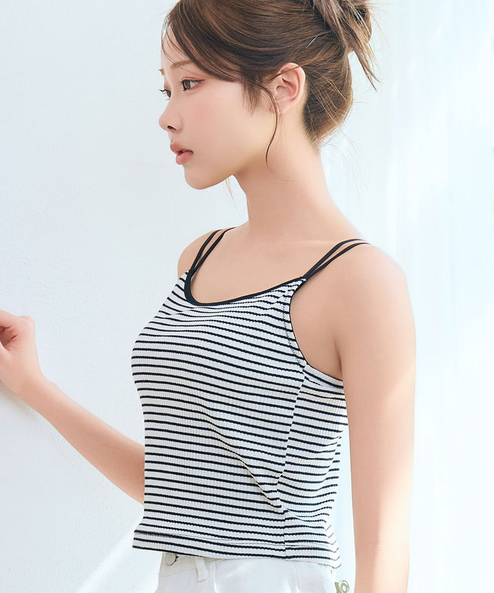 Chomori Border-Ribbed Front-Hook Wireless Maximum Boost Built-In Bra Camisole