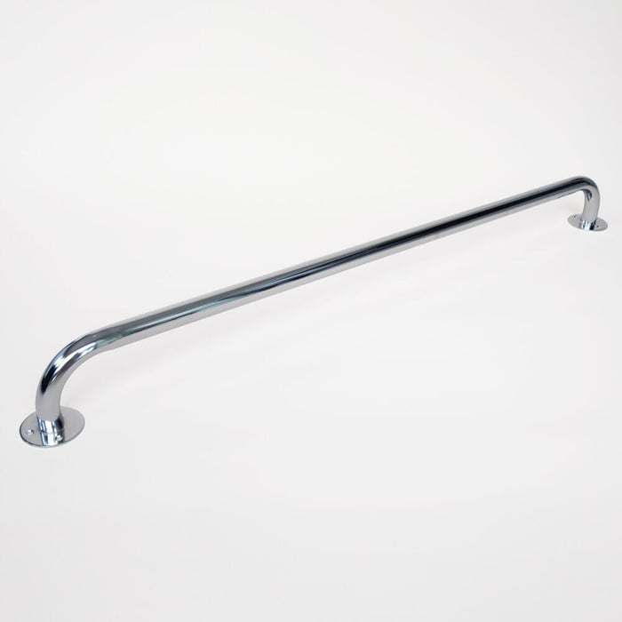 Close-up of a wall mounting plate on Chrome Plated Grab Rail grab rail showing screw holes for secure installation.