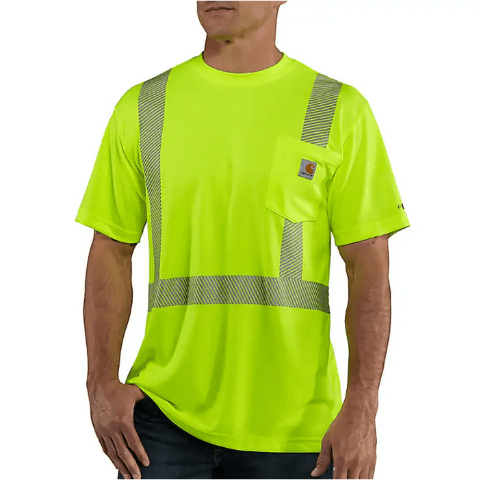 Carhartt Force ANSI Class 2 high visibility short sleeve tee in brite lime, big and tall sizes