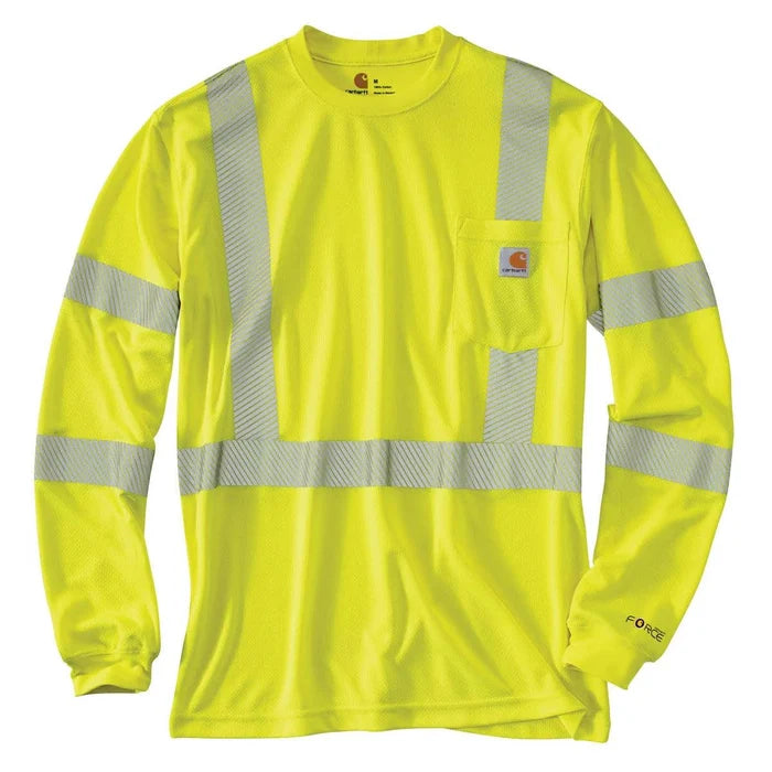 Carhartt Class 3 hi-vis long sleeve tee in brite lime with 3M Scotchlite reflective trim