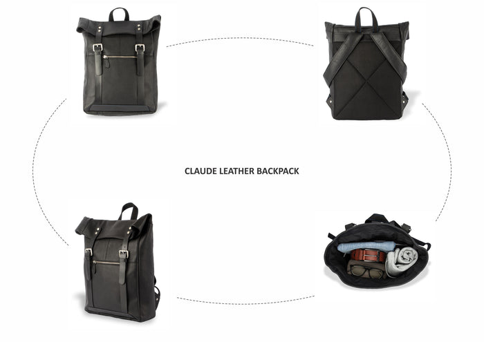 Claude Leather Backpacks - Black