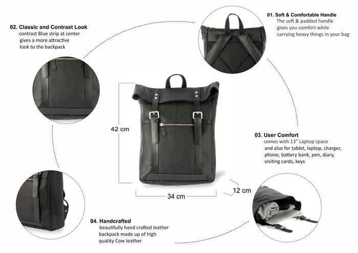 Claude Leather Backpacks - Black