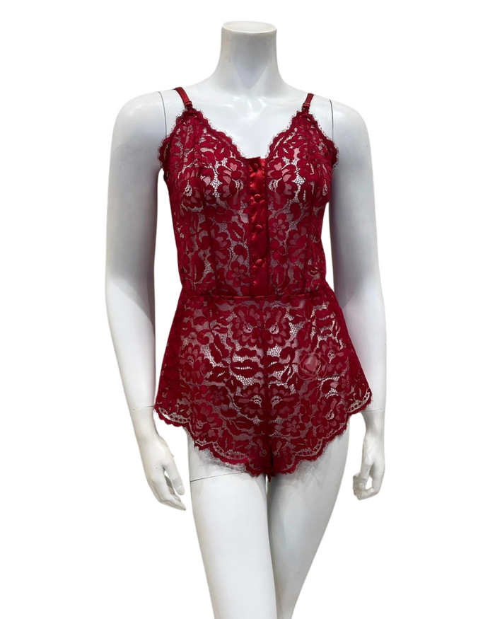 Cosabella MAGNO2221 Sindoor Red Magnolia Lace Teddy Romper myselflingerie.com
