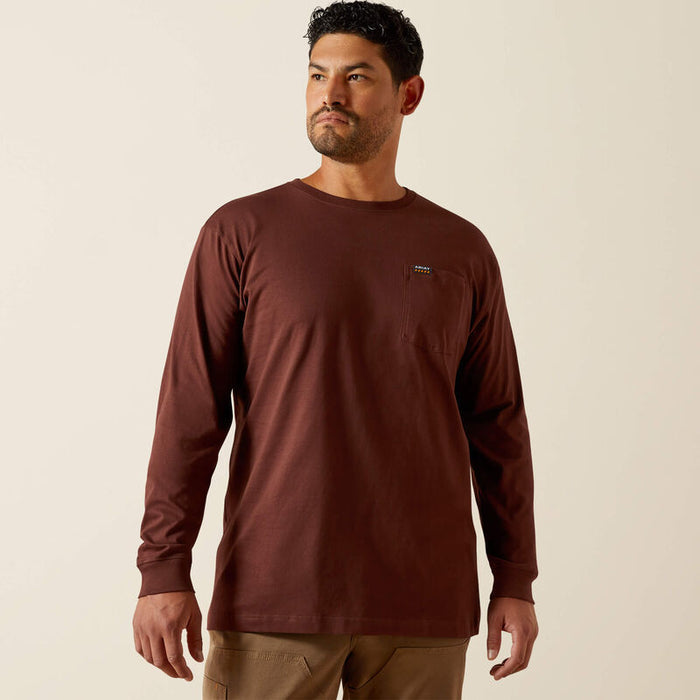 Back view of the Ariat Work Cotton Strong Hardhead long sleeve tee in bitter chocolate