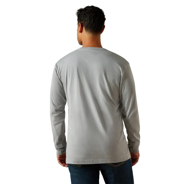 Back view of the Ariat Work Cotton Strong standard logo long sleeve pocket t-shirt in monument and high rise