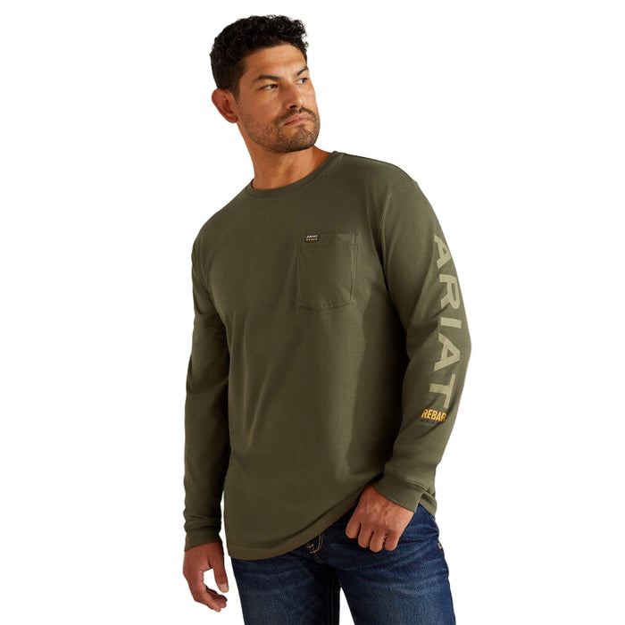 Ariat Work Cotton Strong standard logo long sleeve pocket t-shirt in grape leaf, front view, available in big and tall sizes