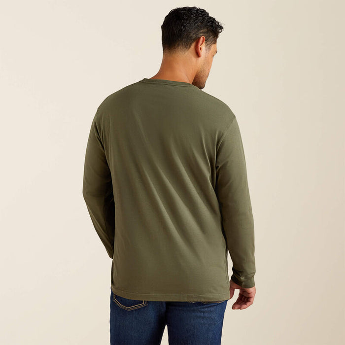Back view of the Ariat Work Cotton Strong standard logo long sleeve pocket t-shirt in grape leaf