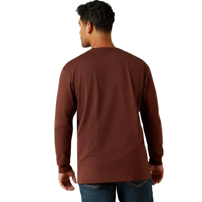 Ariat Work Cotton Strong standard logo long sleeve pocket t-shirt in bitter chocolate and charcoal, additional product image