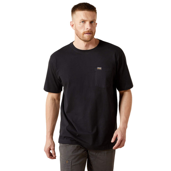 Ariat Work Cotton Strong standard fit short-sleeve pocket t-shirt in black, front view, available in big and tall sizes