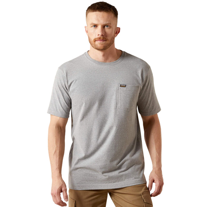 Ariat Work Cotton Strong standard fit short-sleeve pocket t-shirt in heather grey, front view, available in big and tall sizes
