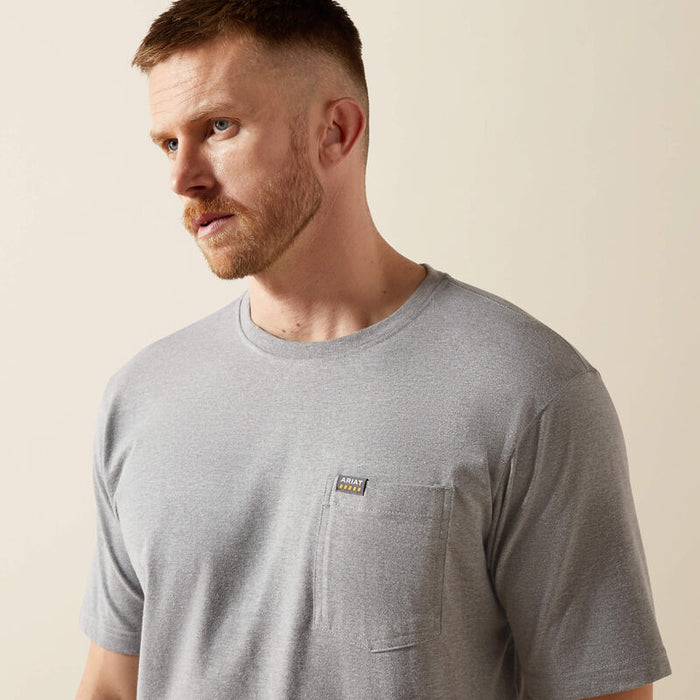 Ariat Work Cotton Strong pocket t-shirt in heather grey, detail view