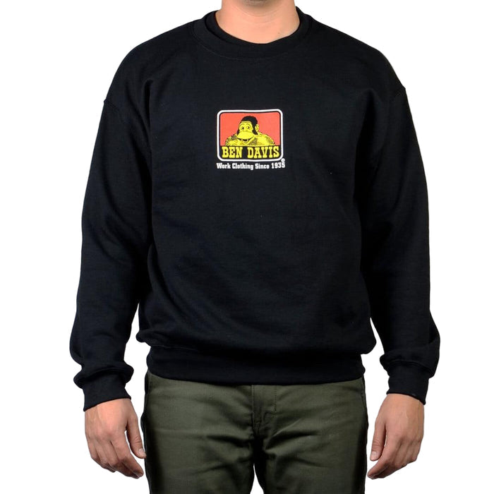 Ben Davis crew neck sweatshirt in black with ribbed cuffs and waistband