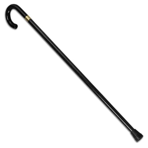 Full view of Crook Handled Walking Stick walking stick on a plain background, showing its handle, shaft and ferrule.