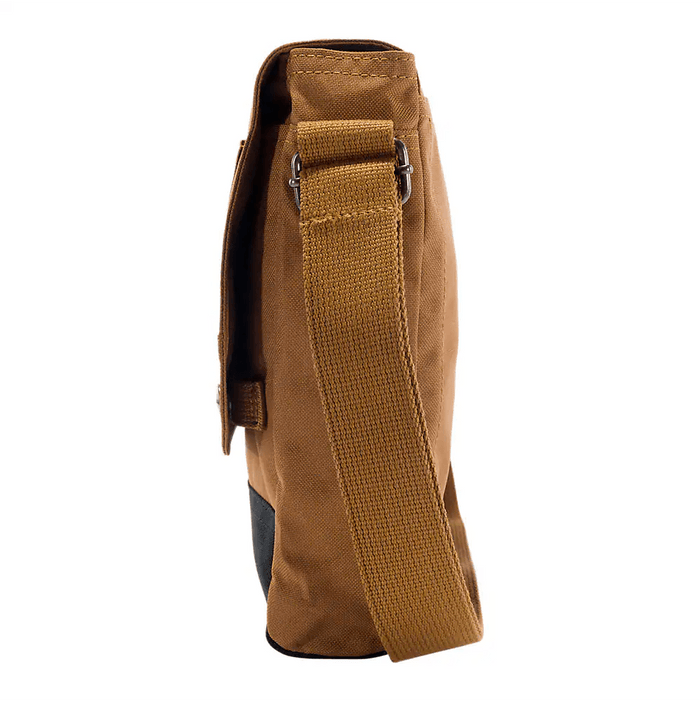 Carhartt brown crossbody snap bag, alternate view of the snap flap closure