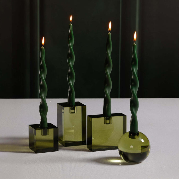 Crystal Glass Taper Holder - Green - Candle Holders by Carlyle Avenue