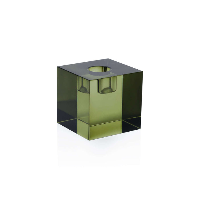 Crystal Glass Taper Holder - Green - Candle Holders by Carlyle Avenue