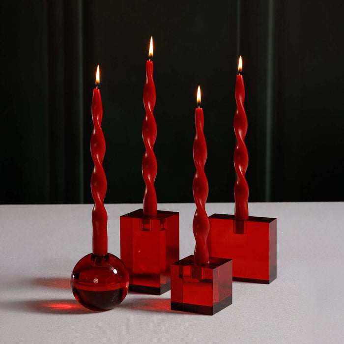 Crystal Glass Taper Holder - Red - Candle Holders by Carlyle Avenue
