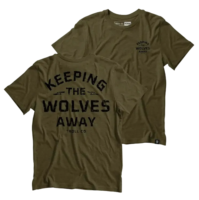 Troll Co. Daily Grind graphic tee in military green, big and tall sizing