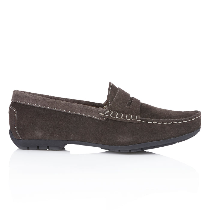 Danielle Suede Leather Driving Loafers- Grey