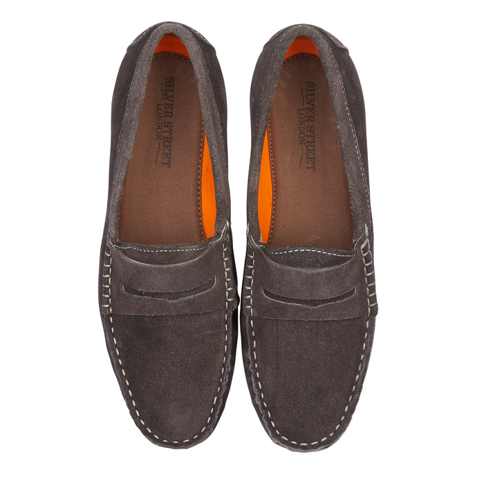 Danielle Suede Leather Driving Loafers- Grey