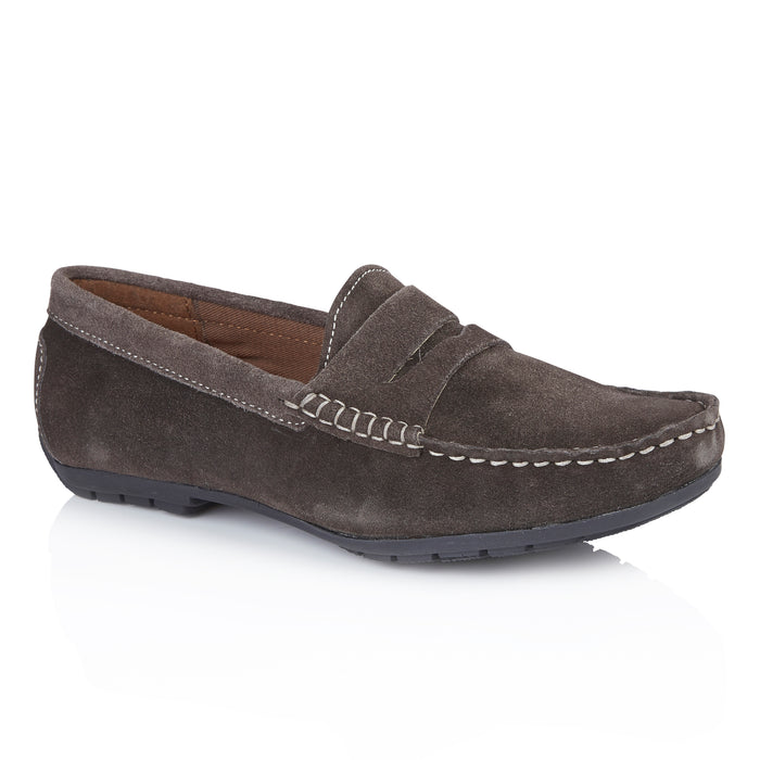 Danielle Suede Leather Driving Loafers- Grey