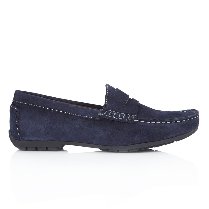Danielle Suede Leather Driving Loafers- Navy