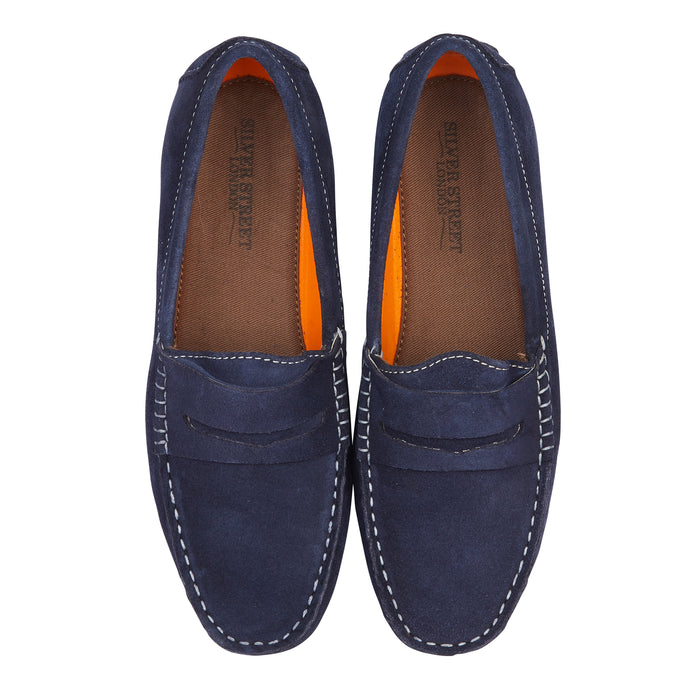 Danielle Suede Leather Driving Loafers- Navy