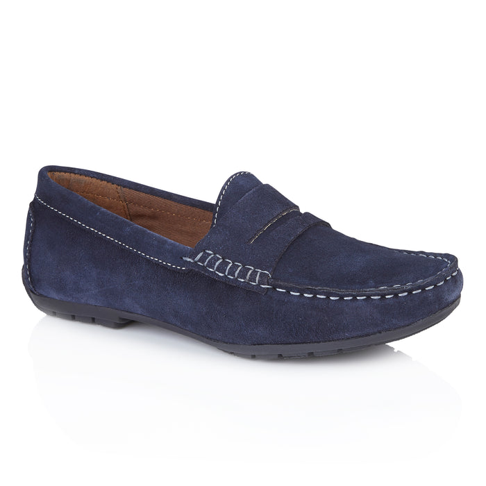 Danielle Suede Leather Driving Loafers- Navy