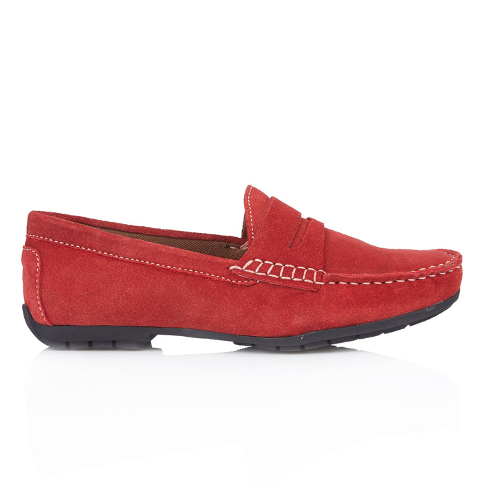 Danielle Suede Leather Driving Loafers- Red