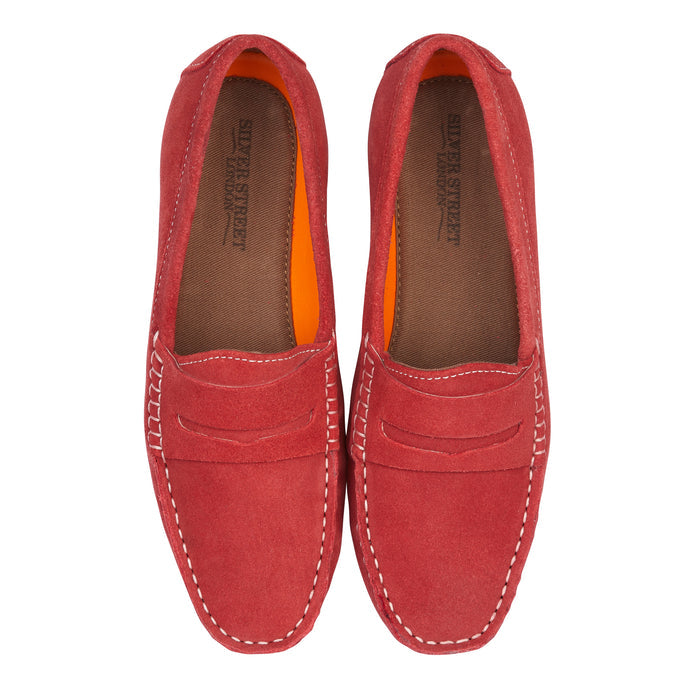 Danielle Suede Leather Driving Loafers- Red