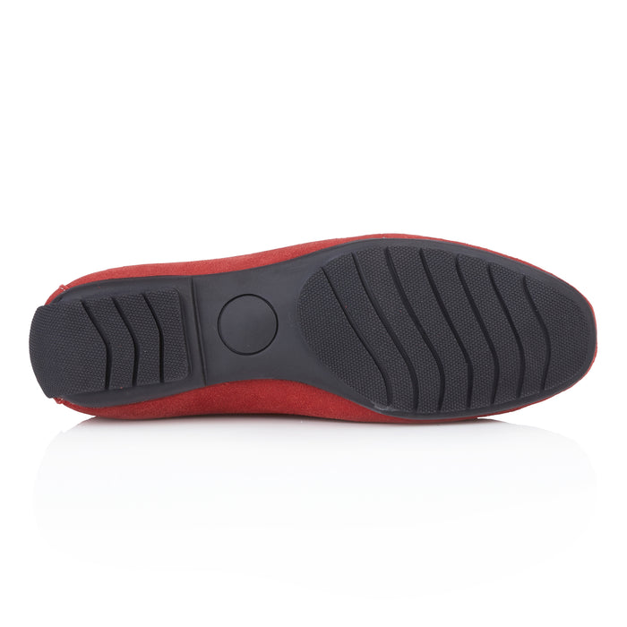 Danielle Suede Leather Driving Loafers- Red