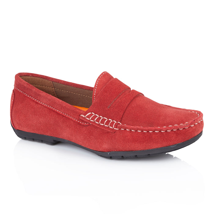 Danielle Suede Leather Driving Loafers- Red