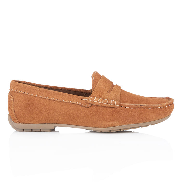 Danielle Suede Leather Driving Loafers- Tan